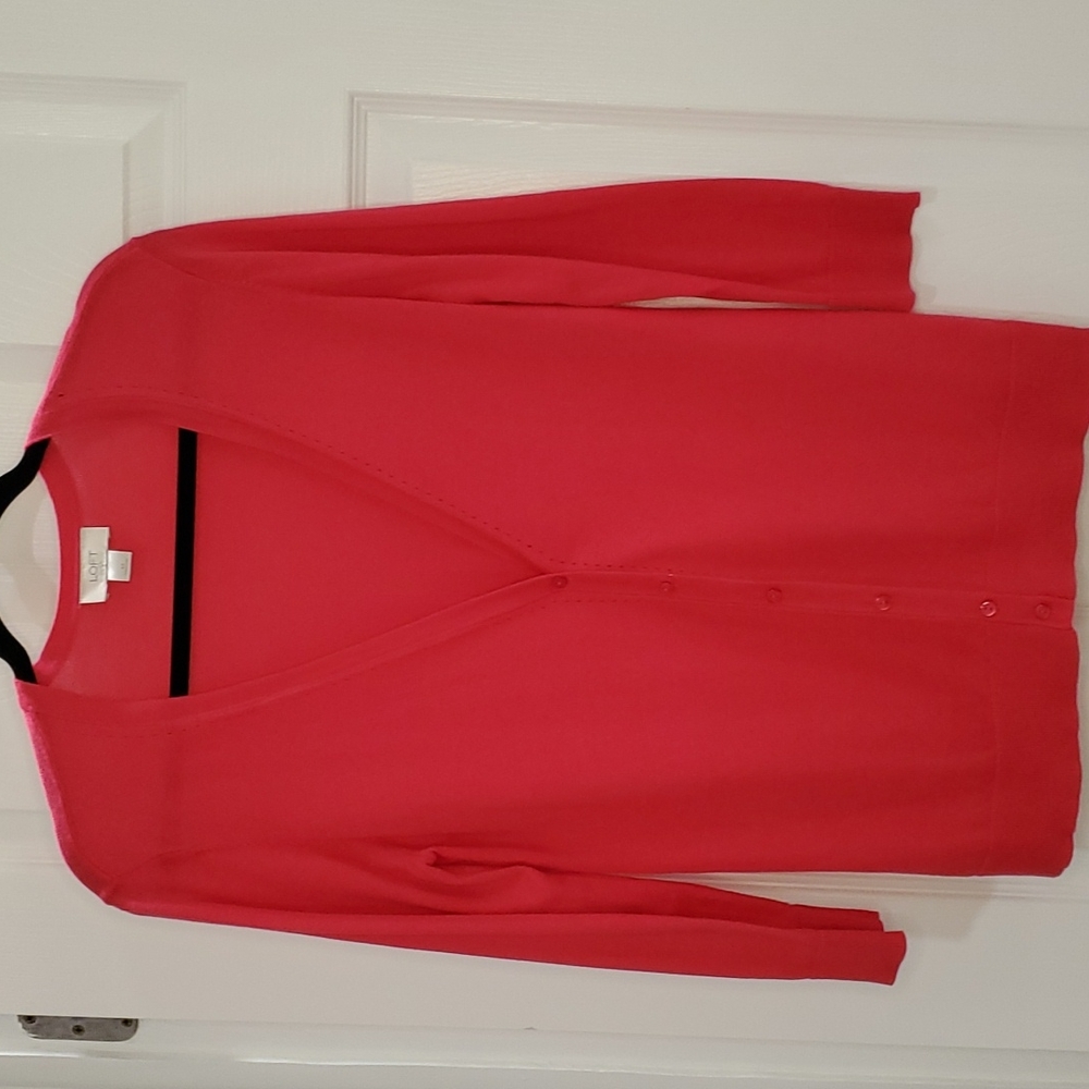 ANN TAYLOR LOFT MEDIUM BUTTON DOWN FUSCHIA COTTON CARDIGAN SWEATER